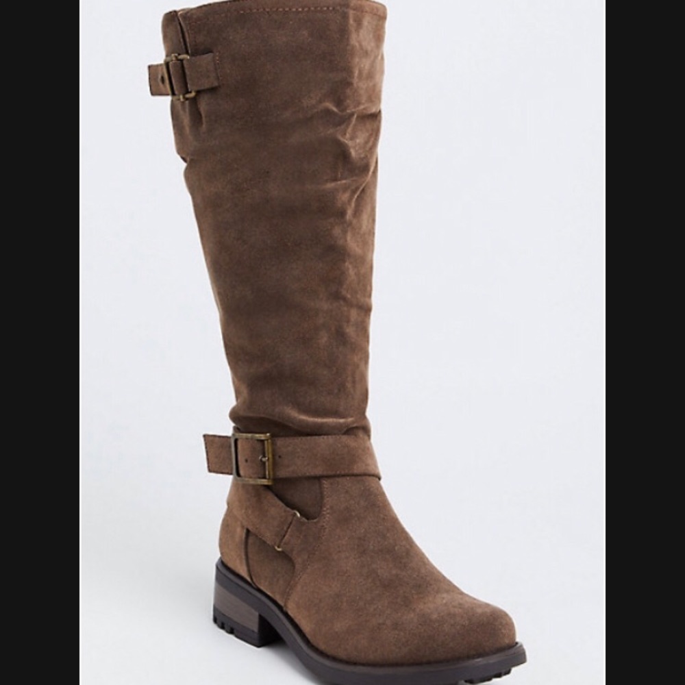 NIB Brown Oiled Faux Leather Knee Boots Sz 12WW